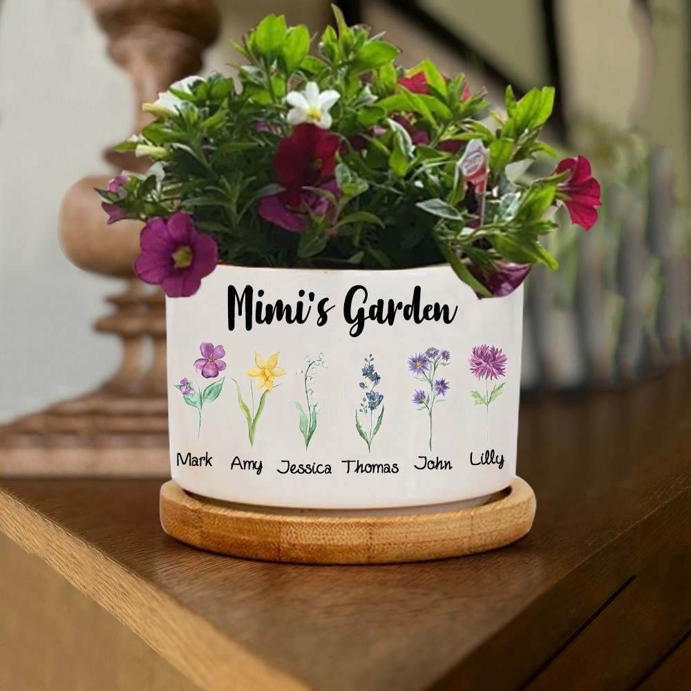 Personalised Birth Month Flower Pots with Grandkids Names, Mothers Day Gift for Mum,Gigi, Grammy, Mom, Nana