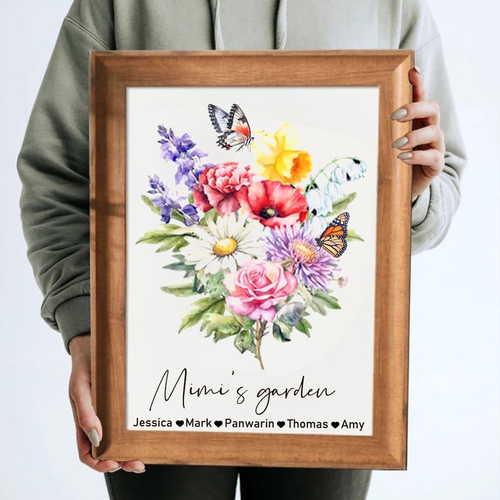 Personalised Birth Month Flower with Grandkids Names, Mothers Day Gift for Mum,Gigi, Grammy, Mom, Nana