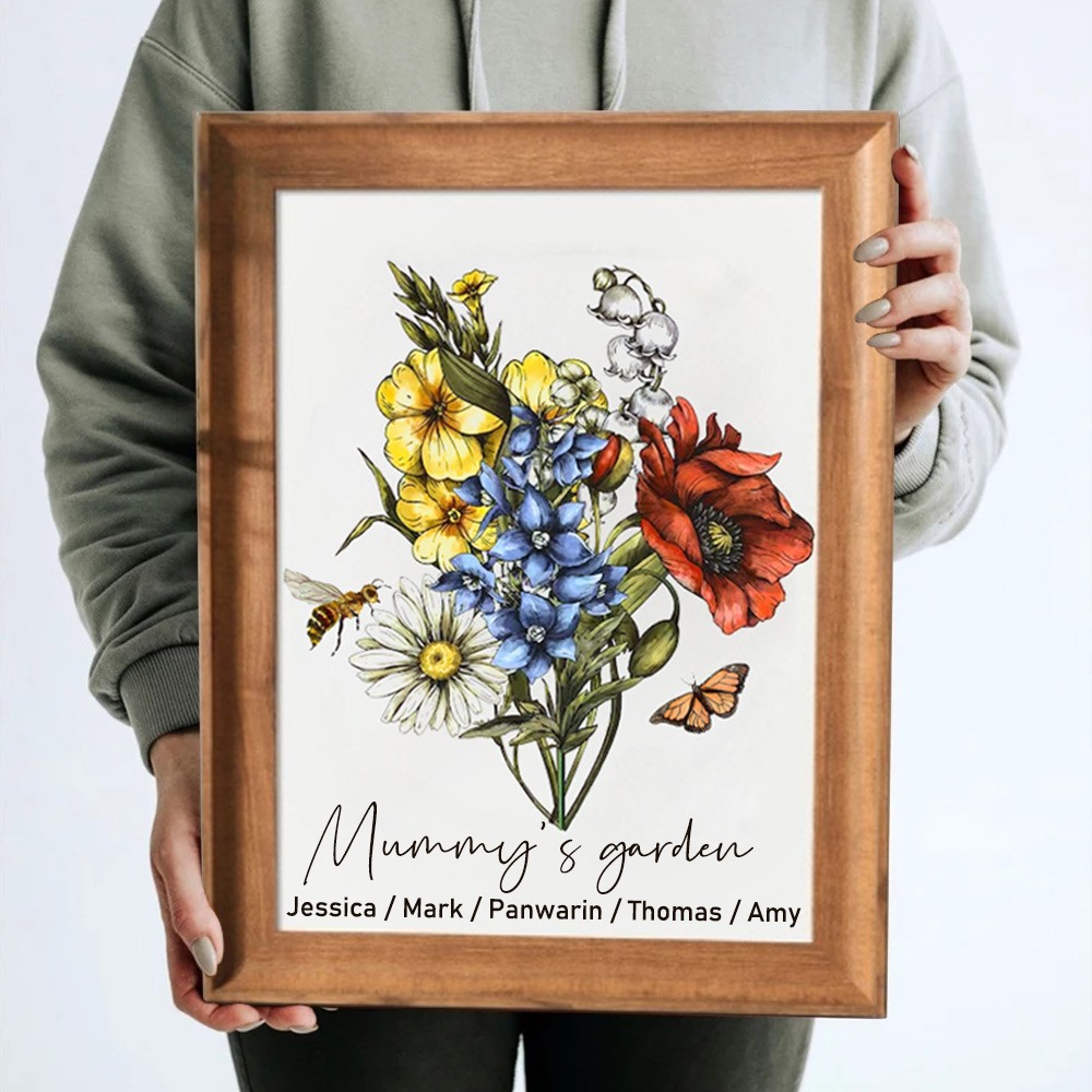 Personalised Birth Month Flower with Grandkids Names, Mothers Day Gift for Mum,Gigi, Grammy, Mom, Nana