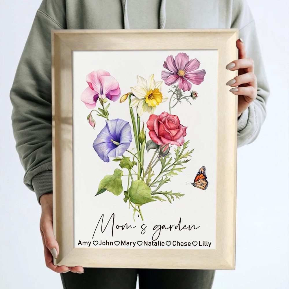 Personalised Birth Month Flower with Grandkids Names, Mothers Day Gift for Mum,Gigi, Grammy, Mom, Nana