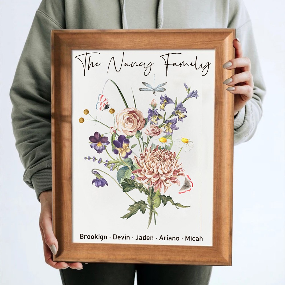 Personalised Birth Month Flower with Grandkids Names, Mothers Day Gift for Mum,Gigi, Grammy, Mom, Nana