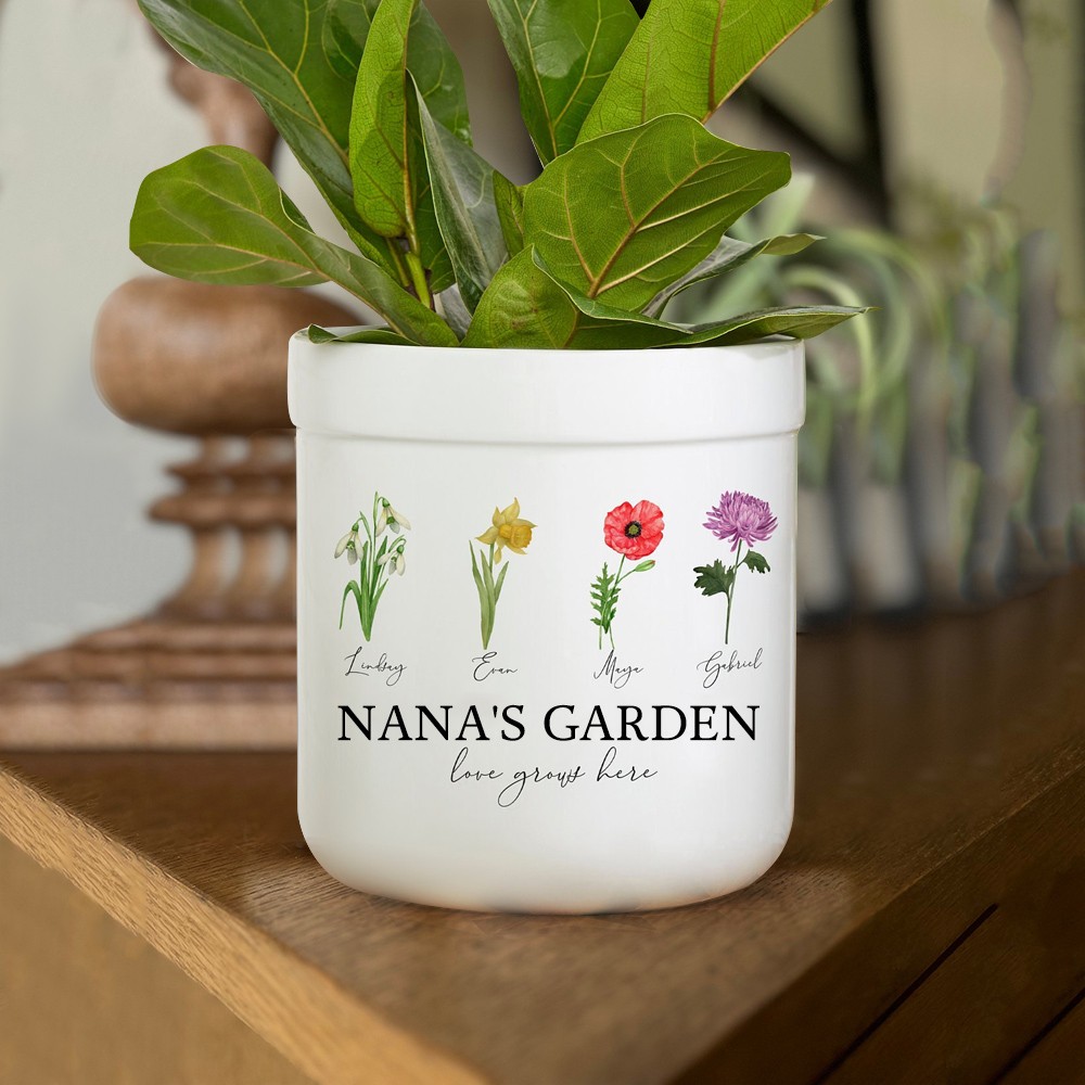 Personalised Birth Month Flower Pots with Grandkids Names, Mothers Day Gift for Mum,Gigi, Grammy, Mom, Nana