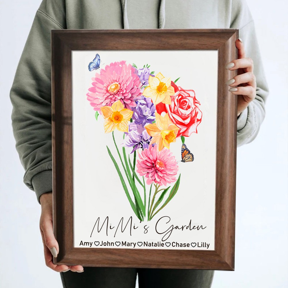 Personalised Birth Month Flower with Grandkids Names, Mothers Day Gift for Mum,Gigi, Grammy, Mom, Nana