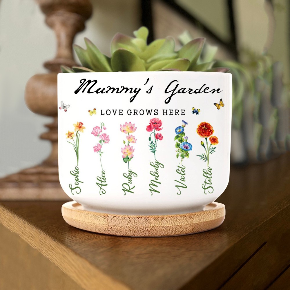 Personalised Birth Month Flower Pots with Grandkids Names, Mothers Day Gift for Mum,Gigi, Grammy, Mom, Nana