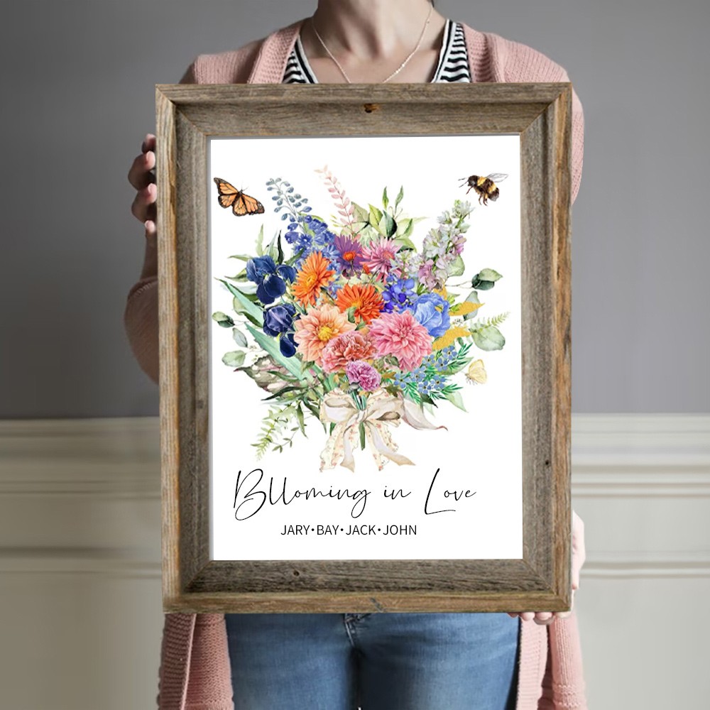 Personalised Birth Month Flower with Grandkids Names, Mothers Day Gift for Mum,Gigi, Grammy, Mom, Nana