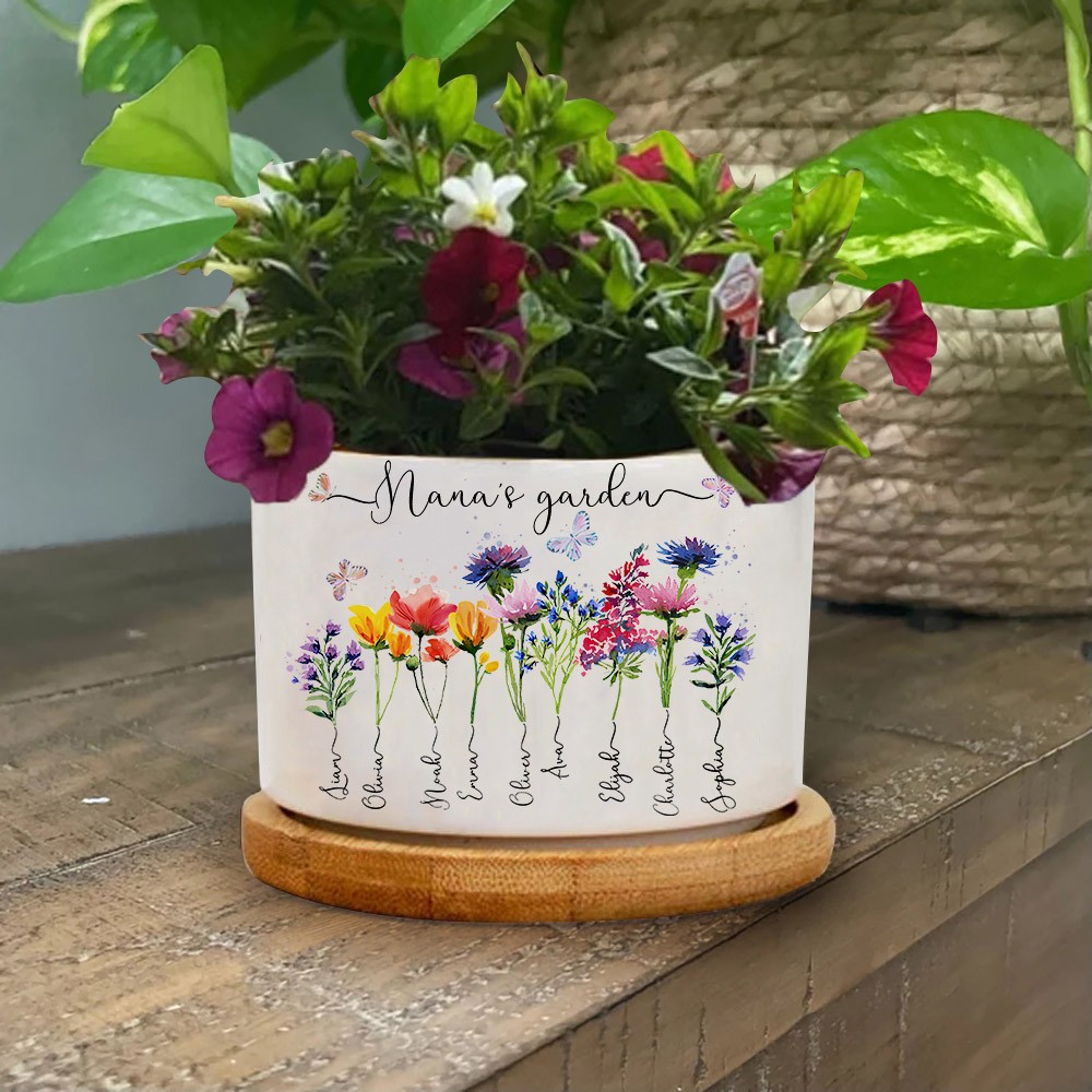 Personalized Birth Month Flower Pots with Grandkids Names, Mothers Day Gift for Mum,Gigi, Grammy, Mom, Nana