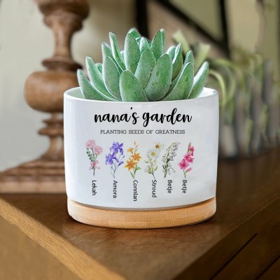 Personalised Birth Month Flower Pots with Grandkids Names, Mothers Day Gift for Mum,Gigi, Grammy, Mom, Nana