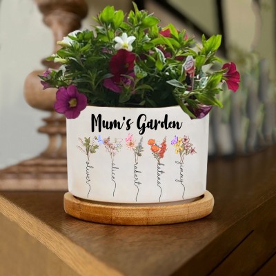 Personalised Birth Month Flower Pots with Grandkids Names, Mothers Day Gift for Mum,Gigi, Grammy, Mom, Nana