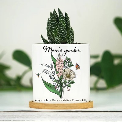 Personalized Birth Month Flower Pots with Grandkids Names, Mothers Day Gift for Mum,Gigi, Grammy, Mom, Nana