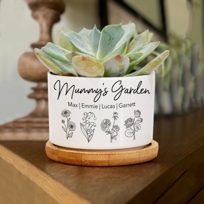 Personalised Birth Month Flower Pots with Grandkids Names, Mothers Day Gift for Mum,Gigi, Grammy, Mom, Nana