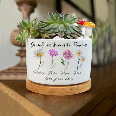 Personalised Birth Month Flower Pots with Grandkids Names, Mothers Day Gift for Mum,Gigi, Grammy, Mom, Nana