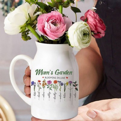 Custom Nanas Garden Flower Vase, Personalized Birth Month Flower Vase with Grandkids Names, Mothers Day Gift for Gigi, Grammy, Mum, Nana