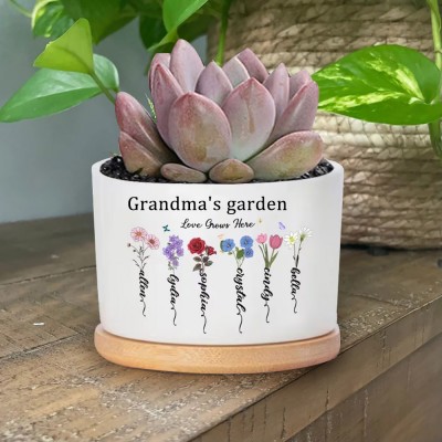 Personalized Birth Month Flower Pots with Grandkids Names, Mothers Day Gift for Mum,Gigi, Grammy, Mom, Nana